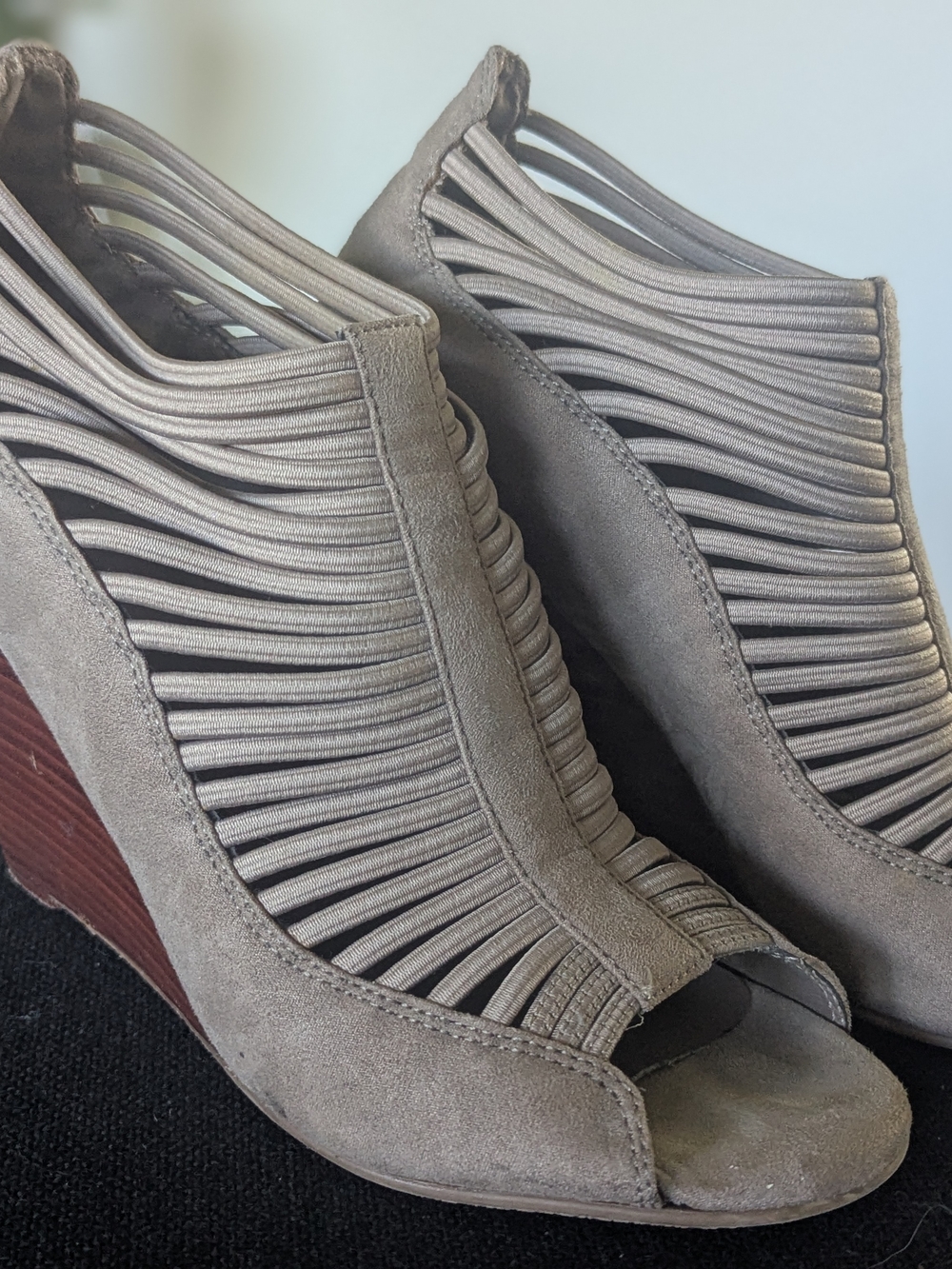 MIA Taupe Strappy Open-Toe Wedge Sandals